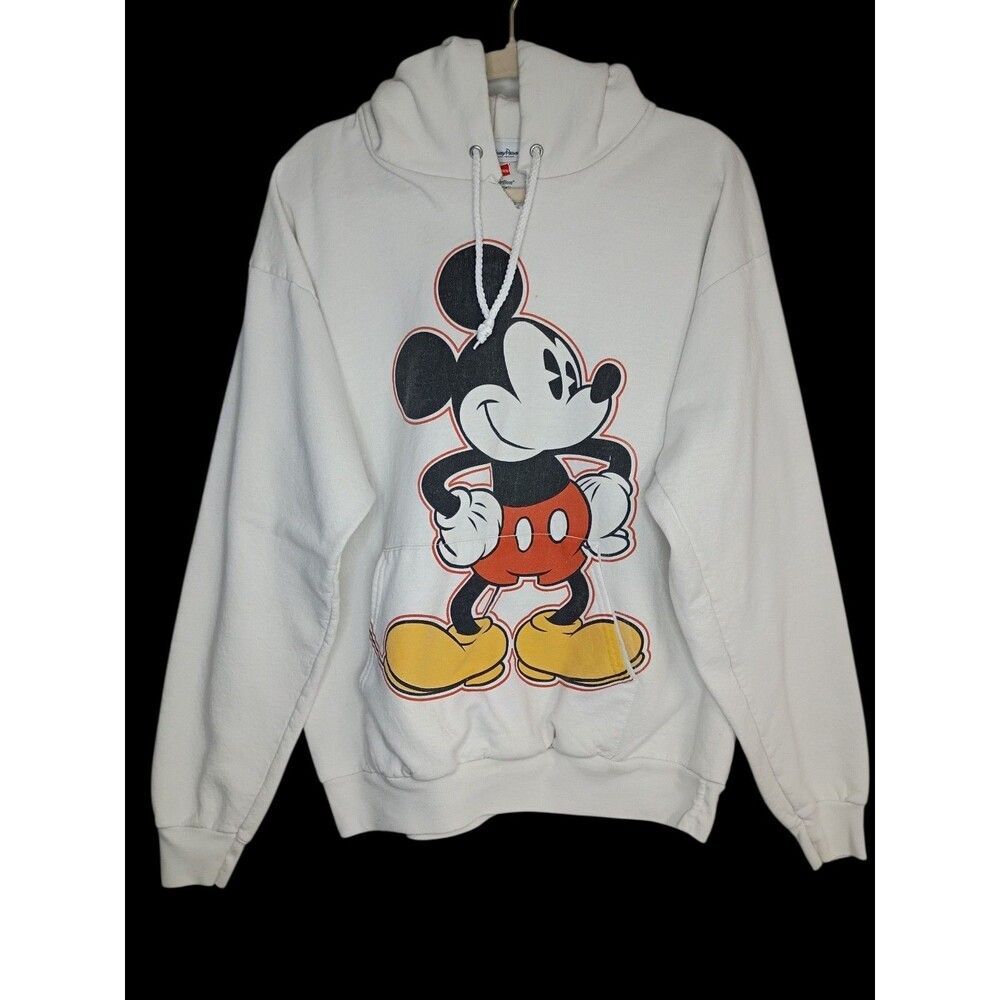 Disney Parks Mickey Mouse Sweatshirt Hoodie White Graphic Print Sz LG Women's